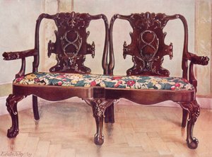 Rzeźbiony orzech Darby i Joan Settee