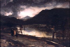 Scena nad jeziorem o zachodzie słońca autorstwa Edwin Landseer