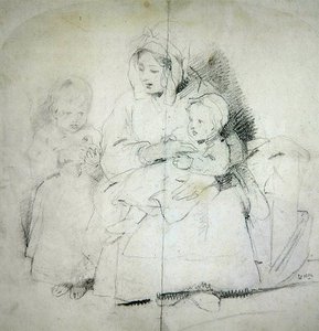 Matka z dwojgiem dzieci (ołówek na papierze) autorstwa Edwin Landseer