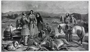 Królowa Wiktoria lądowanie w Loch Muick, po obrazie z 1850 r autorstwa Edwin Landseer