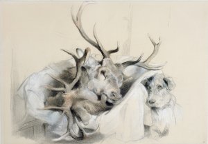 Głowy jelenia i pies, 1857 autorstwa Edwin Landseer