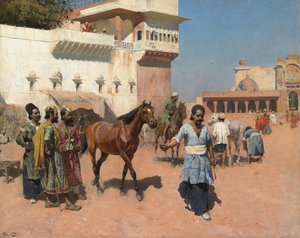 Sprzedawca koni perskich, Bombaj, lata 80. XIX wieku autorstwa Edwin Lord Weeks