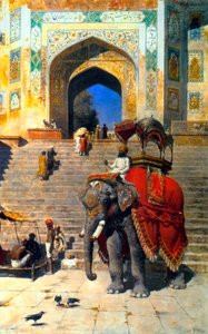 Królewski słoń przy bramie do Jami Masjid, Mathura, XIX lub początek XX wieku.