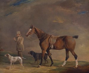 Sportowiec ze strzelającym kucykiem i psami myśliwskimi autorstwa Edwin W. Cooper of Beccles