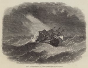 HMS Księżniczka Charlotte w ciężkim wichrze przy Przylądku Dobrej Nadziei autorstwa Edwin Weedon