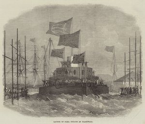 Wodowanie HMS Cyclops w Blackwall autorstwa Edwin Weedon