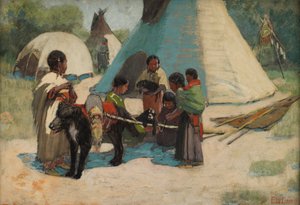 Dog Travois Blackfoot Camp, koniec XIX i początek XX wieku.