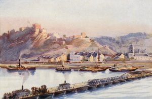 Ren: Ehrenbreitstein, Most łodzi (kolorowa litografia) autorstwa Effie Jardine