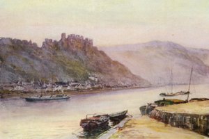 Ren: Rheinfels i St Goar (kolorowa litografia) autorstwa Effie Jardine