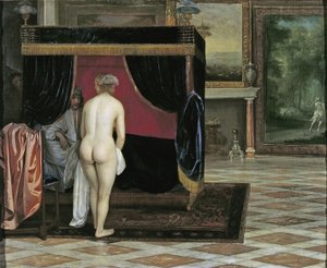 Żona Kandaulesa odkrywająca ukrywającego się Gygesa autorstwa Eglon van der Neer
