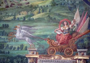 Rydwan ciągnięty przez gryfy, fragment z „Galleria delle Carte Geografiche” autorstwa Egnazio Danti