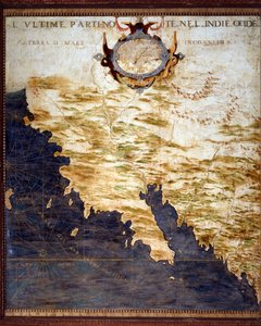 Mapa Pogranicza Indii Zachodnich i Nieznanych Ziem wykonana przez Egnazio Danti (1536-1586) matematyka, kosmografa i włoskiego architekta. Około 1567. Florencja, Palazzo Vecchio, Sala del Mappamondo