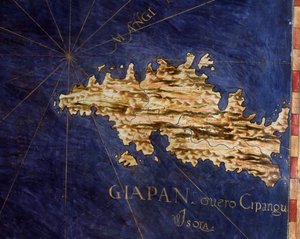 Japonia (Cipangu lub Cypango) Mapa wykonana przez Egnazio Danti (1536-1586) matematyka, kosmografa i włoskiego architekta. Około 1567. Florencja, Palazzo Vecchio, Sala del Mappamondo