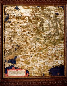 Mapa regionu moskiewskiego autorstwa Egnazio Danti (1536-1586) matematyka, kosmografa i włoskiego architekta. Około 1567. Florencja, Palazzo Vecchio, Sala del Mappamondo autorstwa Egnazio Danti