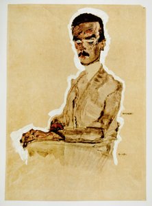 Bildnis Eduard Kosmack, sitzend - Portret Eduarda ... (gwasz, akwarela i czarna kredka z białym podbiciem) autorstwa Egon Schiele