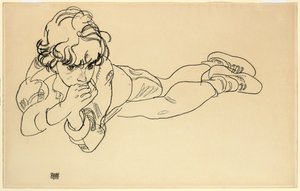 Chłopiec leżący na brzuchu, 1918 autorstwa Egon Schiele