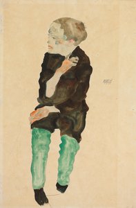 Chłopiec z Zielonymi Pończochami; Bub mit grunen Strumpfen, 1911 autorstwa Egon Schiele