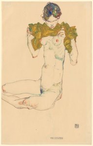 Dziewica [recto]; bez tytułu [studium twarzy, verso] autorstwa Egon Schiele