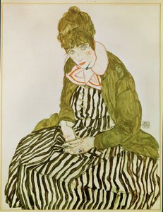 Edith Schiele, żona artysty, siedząca (gwasz, akwarela i czarna kredka) autorstwa Egon Schiele