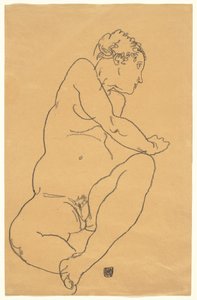 Akt kobiecy pochylający się w lewo autorstwa Egon Schiele