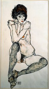 Akt kobiecy w pozycji siedzącej akwarela Rysunek autorstwa Egona Schiele (1890-1918) 1914 Wymiary 48,3x32 cm Vienna Graphic Collection Albertina