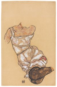 Kobiecy tułów w bieliźnie i czarnych pończochach; Kobiecy tors w bieliźnie i czarnych pończochach, 1917 autorstwa Egon Schiele