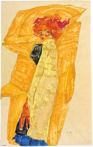 Gerti przed draperią w kolorze ochry, 1910. autorstwa Egon Schiele