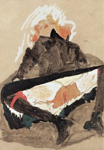 Dziewczyna w czarnej sukni z rozłożonymi nogami, 1910 autorstwa Egon Schiele