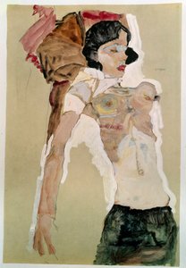 Półnaga kobieta. Rysunek Egona Schiele (1890-1918), 1911 Ołówek i akwarela na papierze. Wymiary: 45,9x31,1cm. Wiedeń, Graphische Sammlung Albertina