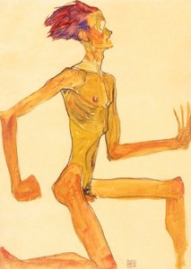 Klęczący nagi mężczyzna w prawym profilu autorstwa Egon Schiele