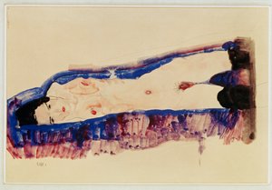 Leżący akt w czarnych pończochach ... (akwarela i ołówek) autorstwa Egon Schiele