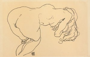 Długowłosy nago, pochylony do przodu, widok z tyłu; Langhaariger Akt, vornubergebeugt, Ruckenansicht, 1918