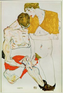 Kochankowie (gwasz, akwarela i ołówek) autorstwa Egon Schiele