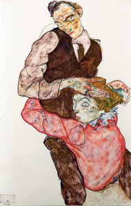 Kochankowie - Schiele, Egon (1890-1918) - 1914-1915 - Czarna kreda, Gwasz na papierze - 47,4x30,5 - Muzeum Leopolda, Wiedeń autorstwa Egon Schiele