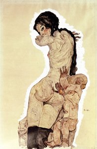 Matka i dziecko. (Matka i dziecko). Praca Egona Schiele (1890-1918), akwarela i gwasz na papierze autorstwa Egon Schiele