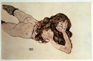 Naga kobieca z płaskim brzuchem. Rysunek autorstwa Egona Schiele