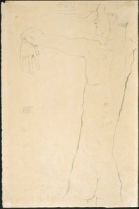 Nagi mężczyzna z podniesionymi rękami (odbyt.) autorstwa Egon Schiele