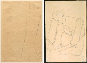 Nagi mężczyzna z podniesionymi rękami (rekto) Siedzący mężczyzna (verso) autorstwa Egon Schiele