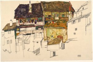 Stare domy w Krumau, 1914 autorstwa Egon Schiele