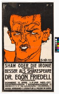 Plakat "Shaw oder die Ironie" - Vortrag Egon Friedell autorstwa Egon Schiele