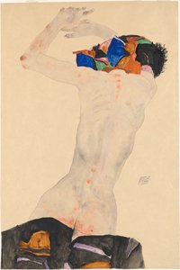 Rückenakt mit buntem Tuch Nude z tyłu z kolorową tkaniną, 1911. autorstwa Egon Schiele
