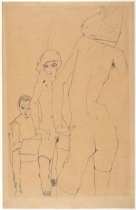 Schiele z nagą modelką przed lustrem autorstwa Egon Schiele