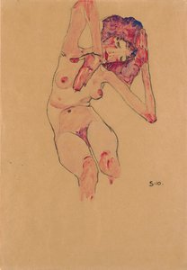 Siedząca kobieta nago z pochyloną głową i podniesionymi rękami; Siedzący nagi z pochyloną głową i podniesionymi rękami, 1910