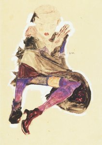 Posadzona dziewczyna z pasiastymi pończochami; Siedząca dziewczyna w pasiastych pończochach, 1910 autorstwa Egon Schiele