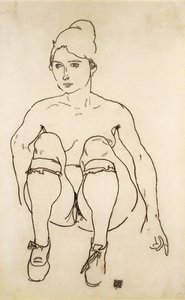 Siedzący nago z butami i pończochami; Siedzący akt z butami i pończochami, 1918