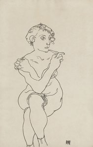 Naga kobieta w pozycji siedzącej, skrzyżowane ręce i nogi, 1918