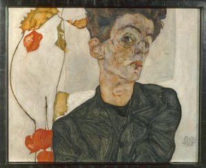 Autoportret z owocami latarni ... (olej i akwarela na płótnie) autorstwa Egon Schiele