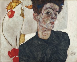 Autoportret z owocami lampionu autorstwa Egon Schiele