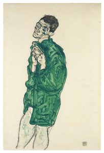Autoportret w zielonej koszuli z zamkniętymi oczami, 1914 autorstwa Egon Schiele