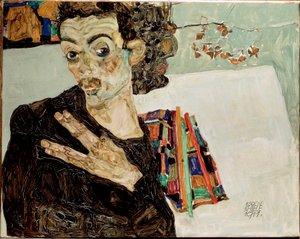 Autoportret z rozstawionymi palcami. Obraz Egona Schiele autorstwa Egon Schiele